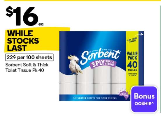 Sorbent Soft & Thick Toilet Tissue Pk 40