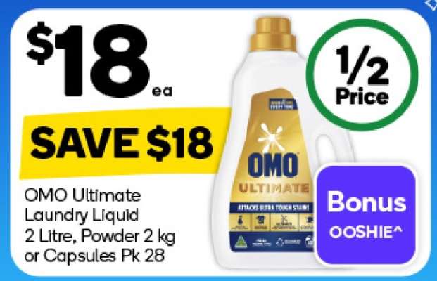 OMO Ultimate Laundry Liquid 2 Litre, Powder 2 kg or Capsules Pk 28