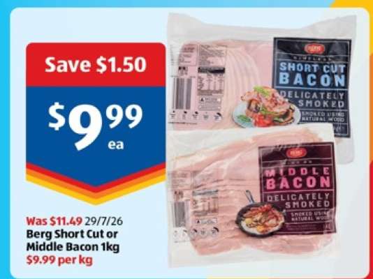 Berg Short Cut or Middle Bacon 1kg