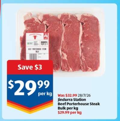 Jindurra Station Beef Porterhouse Steak Bulk per kg