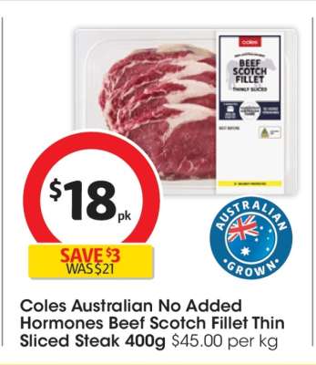 Coles Australian No Added Hormones Beef Scotch Fillet Thin Sliced Steak 400g