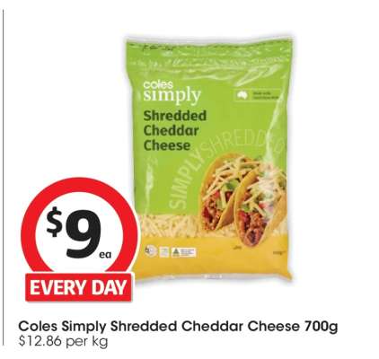 Coles Simply Shredded Cheddar Cheese 700g