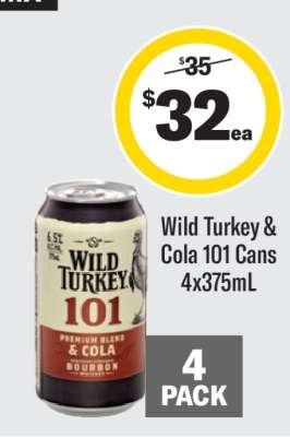 Wild Turkey & Cola 101 Cans 4x375mL