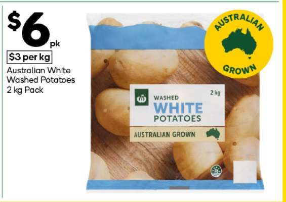 Australian White Washed Potatoes 2 kg Pack