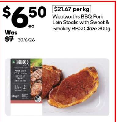 Woolworths BBQ Pork Loin Steaks with Sweet & Smokey BBQ Glaze 300g