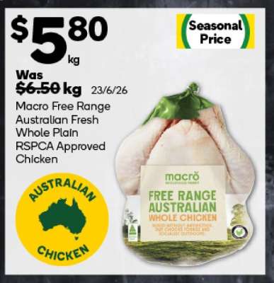 Macro Free Range Australian Fresh Whole Plain RSPCA Approved Chicken