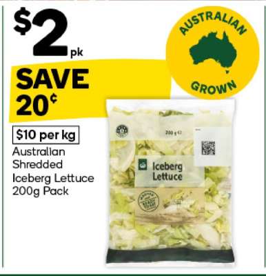 Australian Shredded Iceberg Lettuce 200g Pack