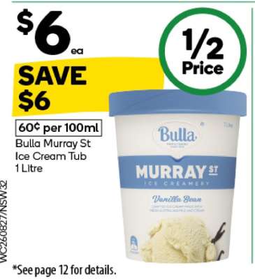 Bulla Murray St Ice Cream Tub 1 Litre