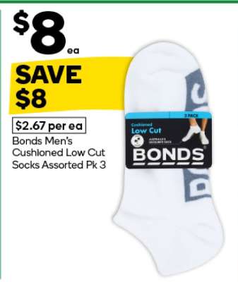 Bonds Men's Cushioned Low Cut Socks Assorted Pk 3