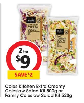 Coles Kitchen Extra Creamy Coleslaw Salad Kit 500g or Family Coleslaw Salad Kit 520g