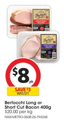 Bertocchi Long or Short Cut Bacon 400g