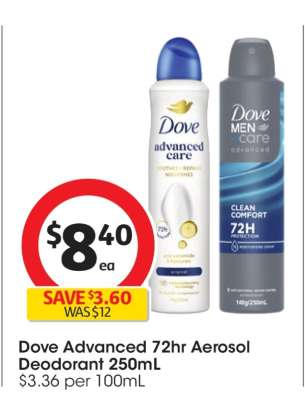 Dove Advanced 72hr Aerosol Deodorant 250mL