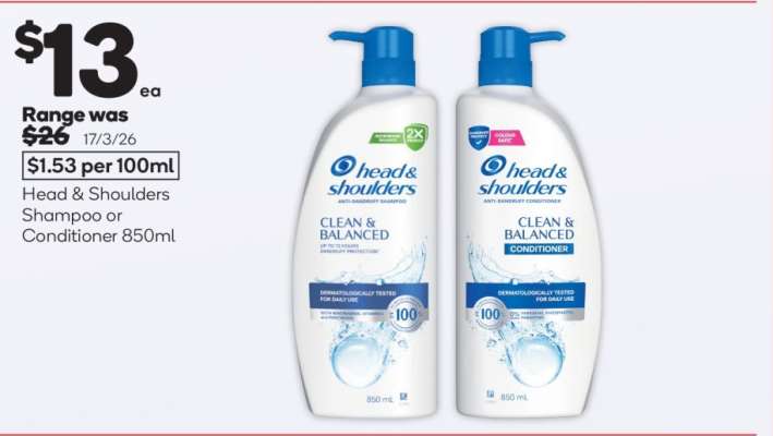 Head & Shoulders Shampoo or Conditioner 850mL