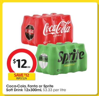 Coca-Cola, Fanta or Sprite Soft Drink 12x300mL