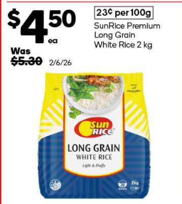 SunRice Premium Long Grain White Rice 2 kg