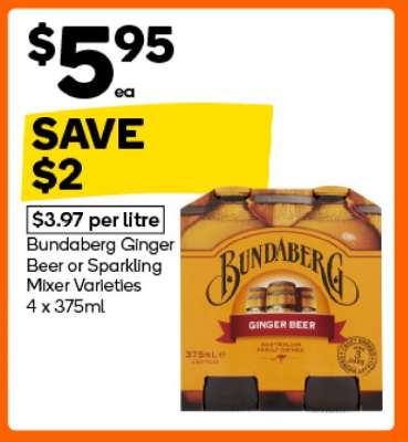 Bundaberg Ginger Beer or Sparkling Mixer Varieties 4 x 375ml