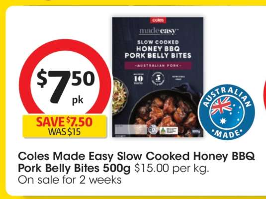Coles Made Easy Slow Cooked Honey BBQ Pork Belly Bites 500g