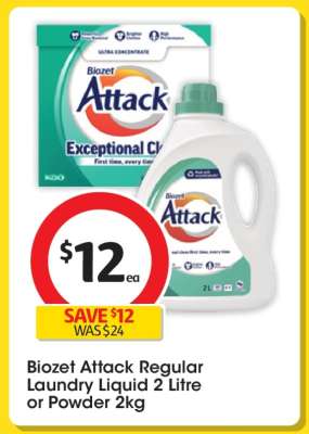 Biozet Attack Regular Laundry Liquid 2 Litre or Powder 2kg