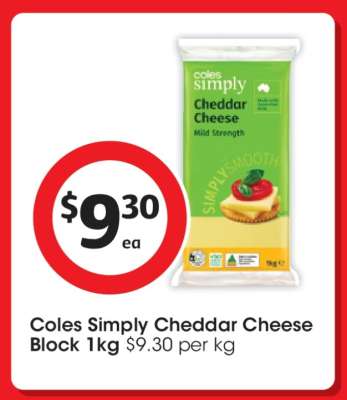 Coles Simply Cheddar Cheese Block 1kg