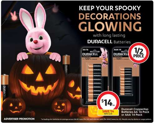 Duracell Coppertop Batteries AA 16 Pack or AAA 14 Pack