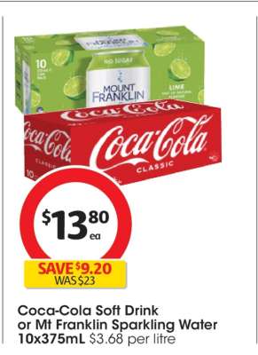 Coca-Cola Soft Drink or Mt Franklin Sparkling Water