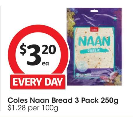 Coles Naan Bread 3 Pack 250g