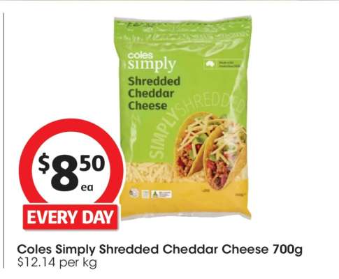 Coles Simply Shredded Cheddar Cheese 700g