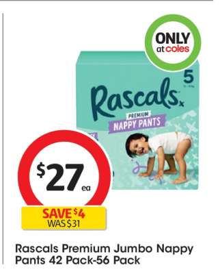 Rascals Premium Jumbo Nappy Pants 42 Pack-56 Pack