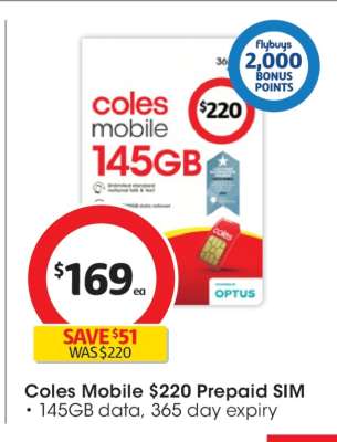 Coles Mobile $220 Prepaid SIM