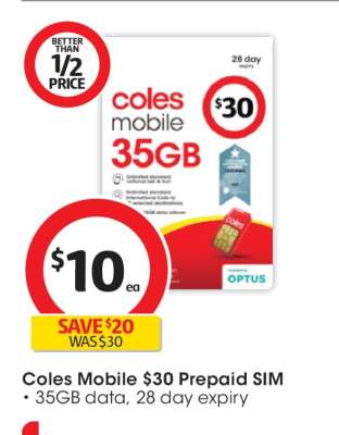 Coles Mobile $30 Prepaid SIM