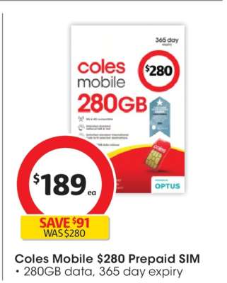 Coles Mobile $280 Prepaid SIM