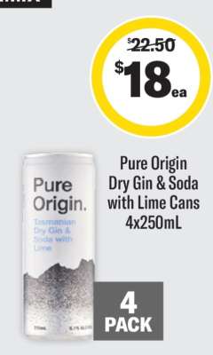 Pure Origin Dry Gin & Soda with Lime Cans 4x250mL