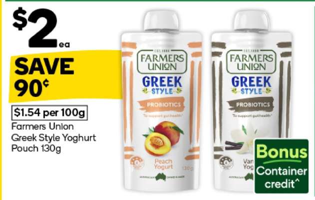 Farmers Union Greek Style Yoghurt Pouch 130g
