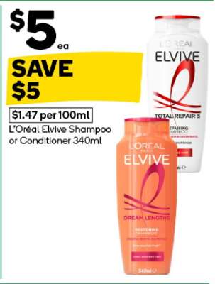 L'Oreal Elvive Shampoo or Conditioner 340ml