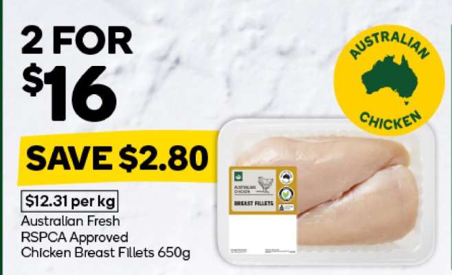 Australian Fresh RSPCA Approved Chicken Breast Fillets 650g