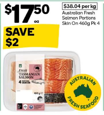 Australian Fresh Salmon Portions Skin On 460g Pk 4
