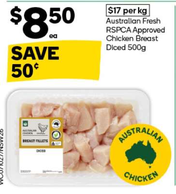Australian Fresh RSPCA Approved Chicken Breast Diced 500g