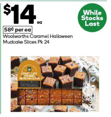 Woolworths Caramel Halloween Mudcake Slices Pk 24
