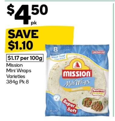 Mission Mini Wraps Varieties 384g Pk 8