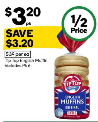 Tip Top English Muffin Varieties Pk 6