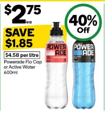 Powerade Flo Cap or Active Water 600ml