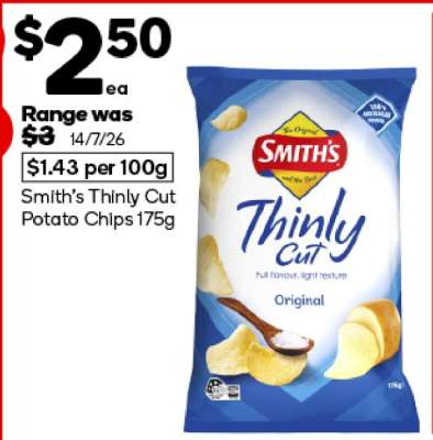 Smith's Thinly Cut Potato Chips 175g