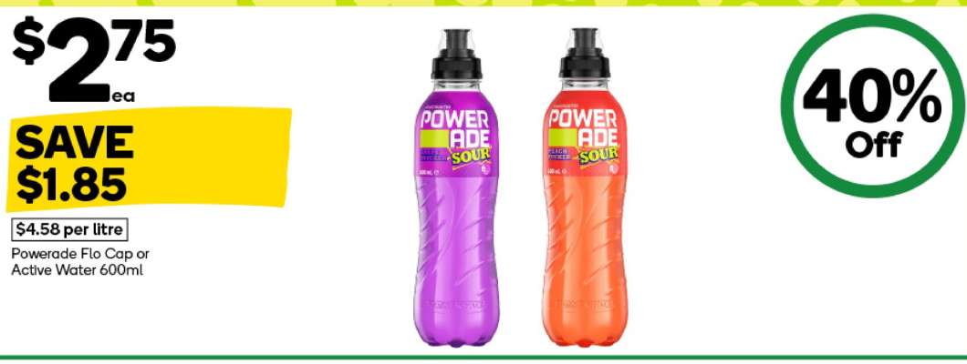 Powerade Flo Cap or Active Water 600ml