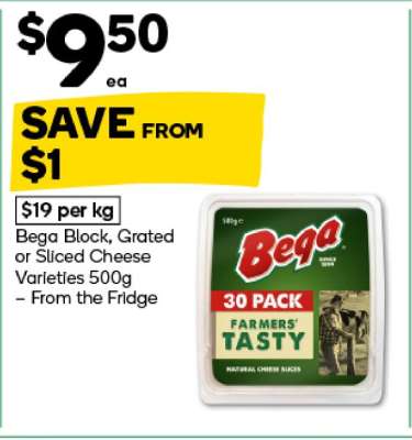 Bega Block, Grated or Sliced Cheese Varieties 500g