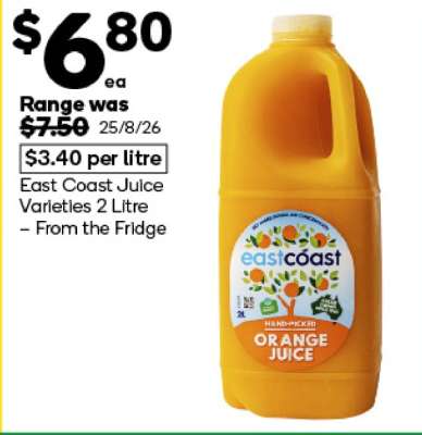 East Coast Juice Varieties 2 Litre