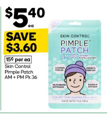 Skin Control Pimple Patch AM + PM Pk 36