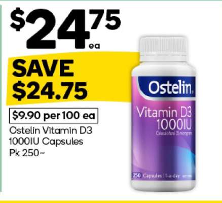 Ostelin Vitamin D3 1000IU Capsules Pk 250~