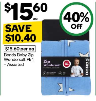 Bonds Baby Zip Wondersuit Pk 1 - Assorted