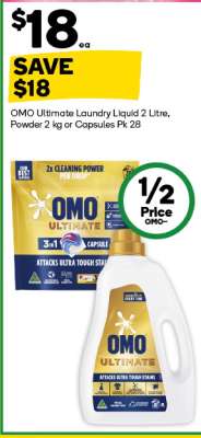 OMO Ultimate Laundry Liquid 2 Litre, Powder 2 kg or Capsules Pk 28