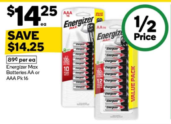 Energizer Max Batteries AA or AAA Pk 16